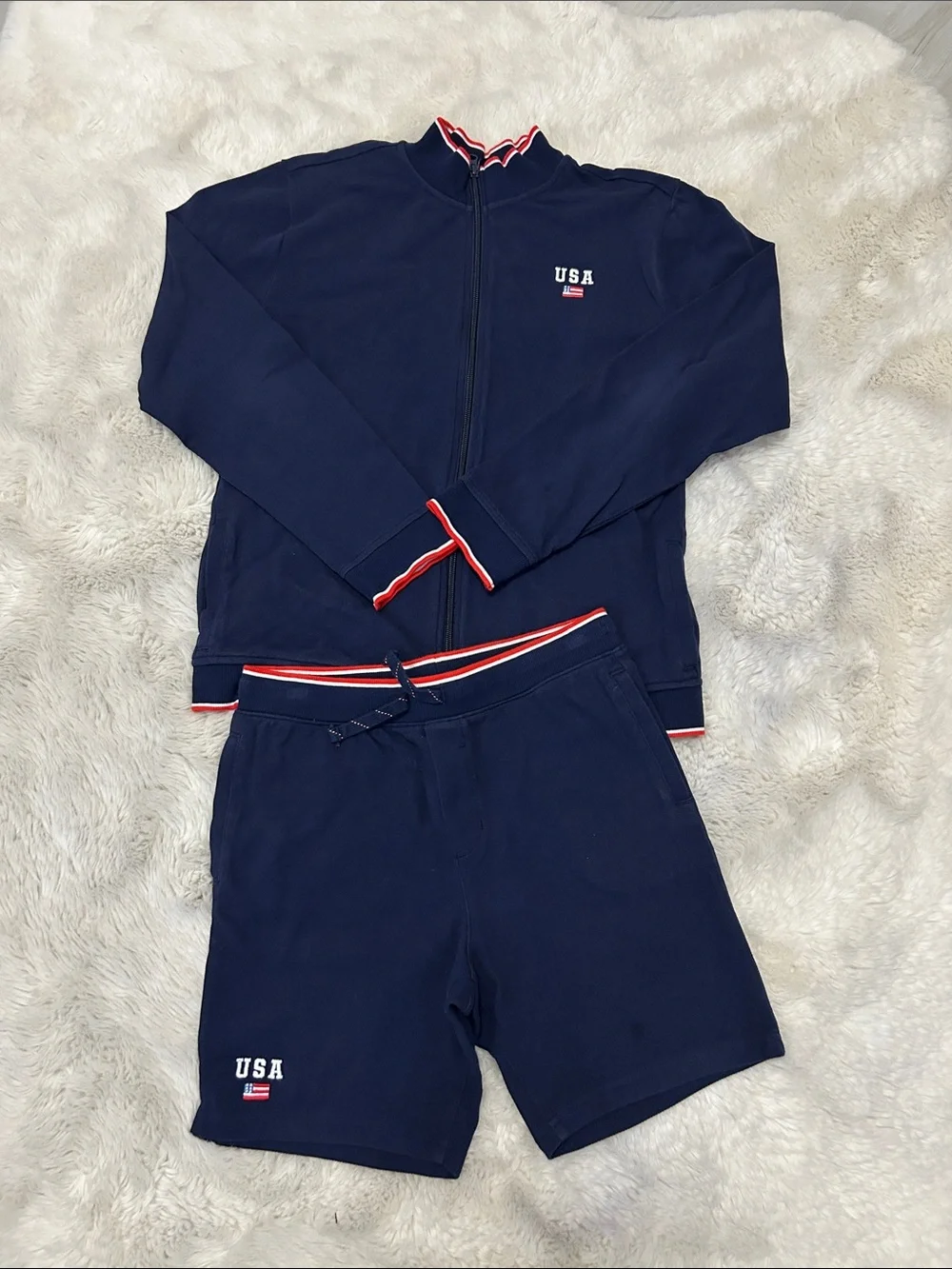 Janie and Jack Boys Maritime USA Full Zip Jacket/Shorts Set